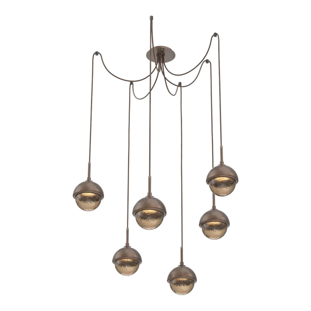 Cabochon Swag Chandelier by Hammerton Studio 6 Lights in Burnished Bronze with Bronze glass