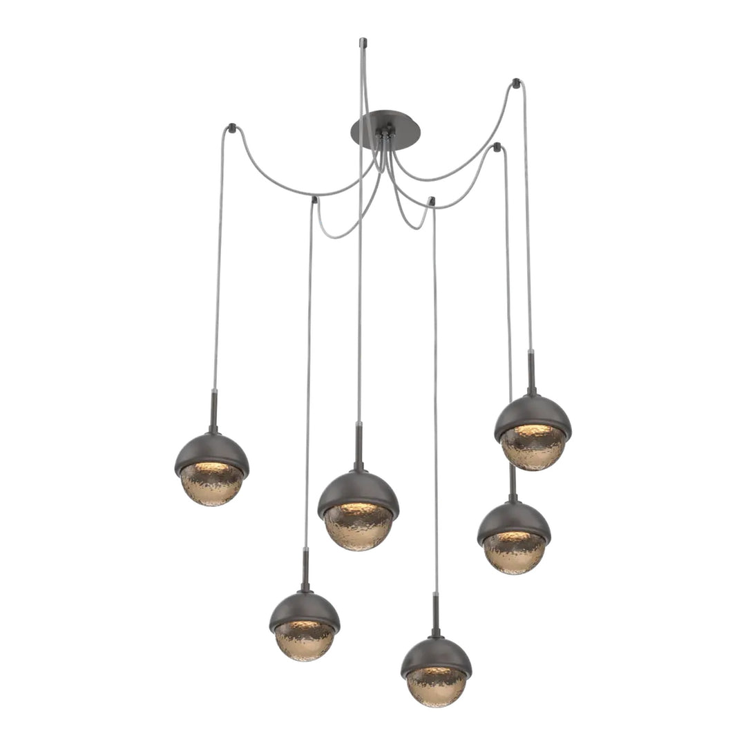 Cabochon Swag Chandelier by Hammerton Studio 6 Lights in Graphite with Bronze glass
