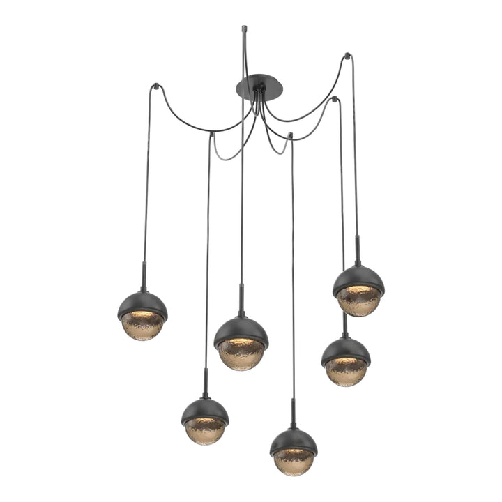 Cabochon Swag Chandelier by Hammerton Studio 6 Lights in Matte Black with Bronze glass