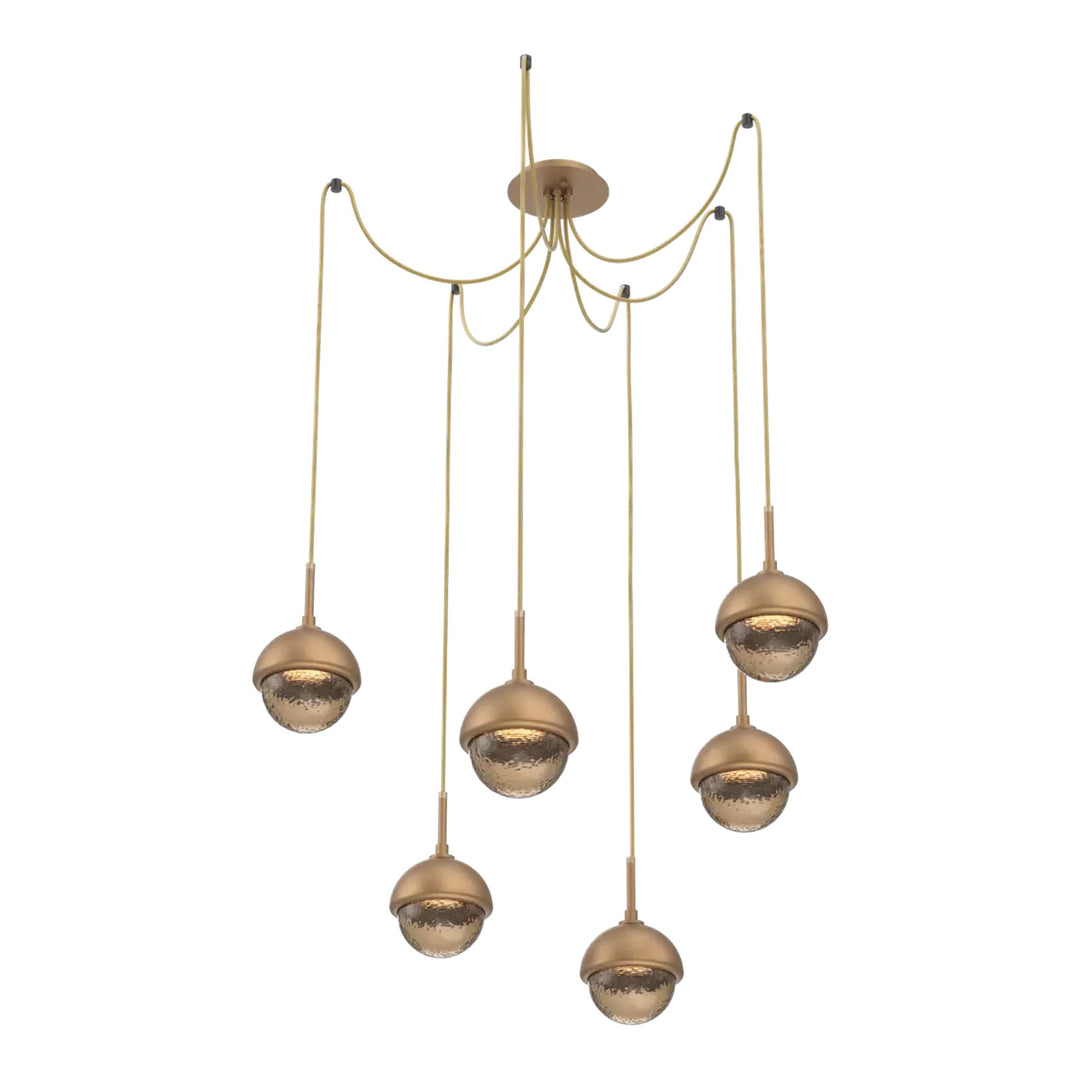 Cabochon Swag Chandelier by Hammerton Studio 6 Lights in Novel Brass with Bronze glass