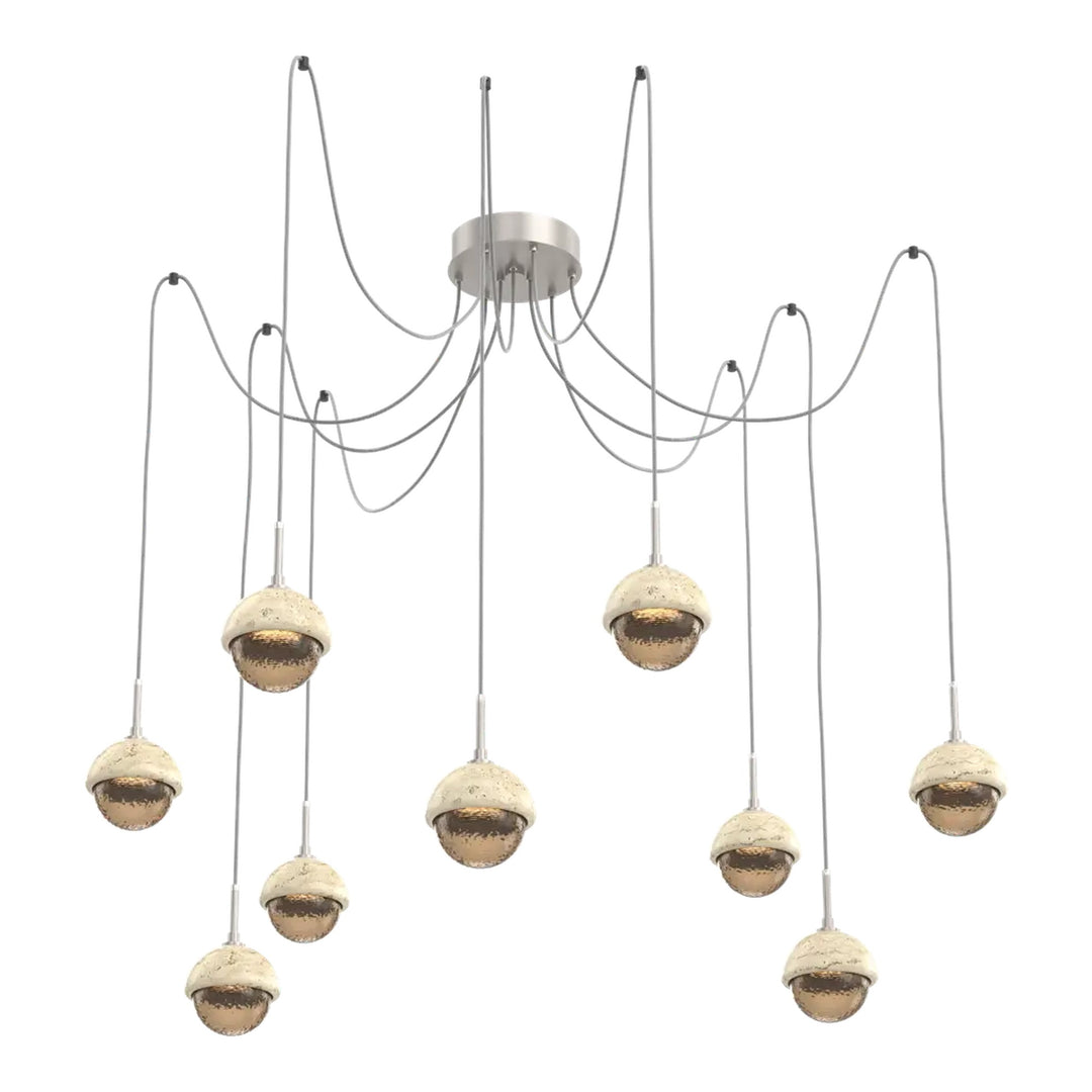 Cabochon Swag Chandelier by Hammerton Studio 9 Lights in Beige Silver with Bronze glass