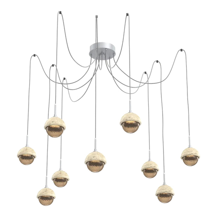 Cabochon Swag Chandelier by Hammerton Studio 9 Lights in Classic Silver with Bronze glass