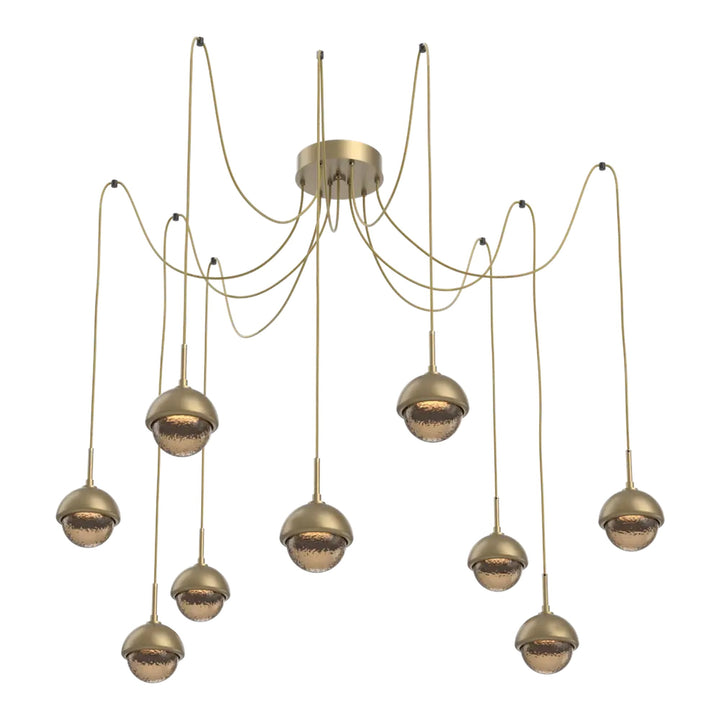 Cabochon Swag Chandelier by Hammerton Studio 9 Lights in Gilded Brass with Bronze glass