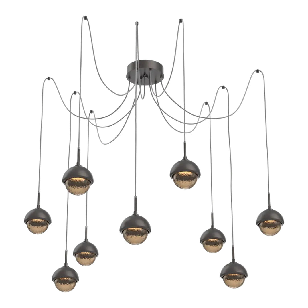 Cabochon Swag Chandelier by Hammerton Studio 9 Lights in Graphite with Bronze glass