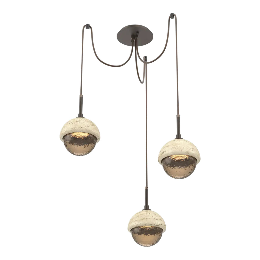Cabochon Swag Chandelier by Hammerton Studio 3 Lights in Flat Bronze with Bronze glass