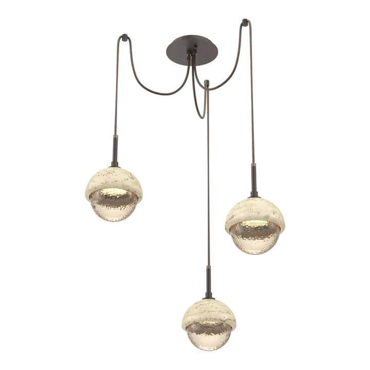 Cabochon Swag Chandelier by Hammerton Studio in Flat Bronze with Amber glass