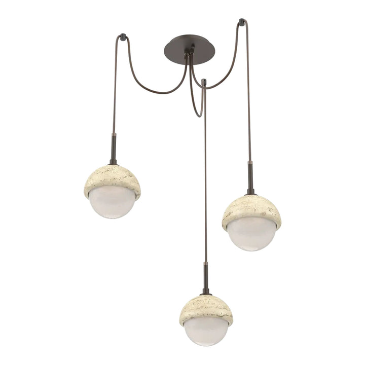 Cabochon Swag Chandelier by Hammerton Studio in Flat Bronze with White glass