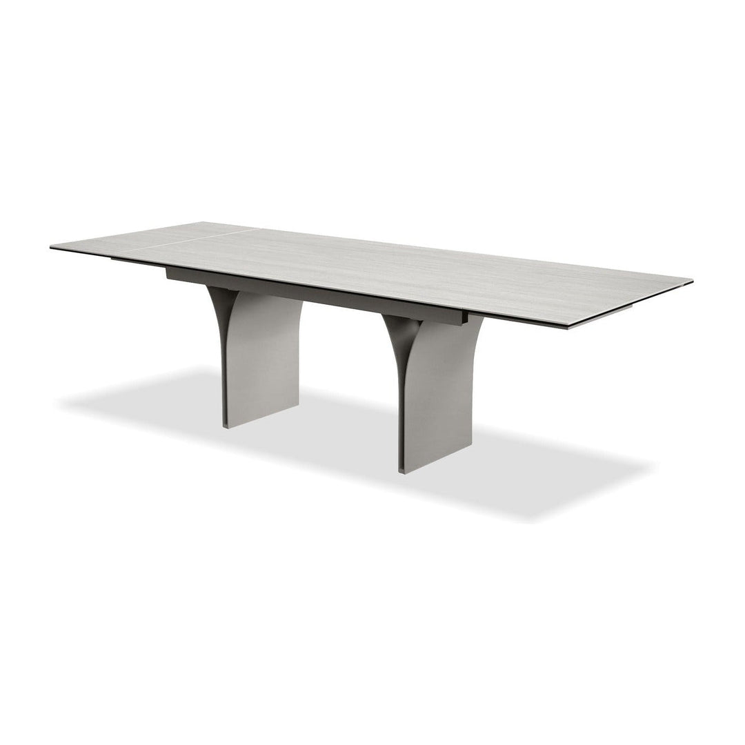 CAMBER Dining Table in Bianco Bocciardato Travertine Mobital