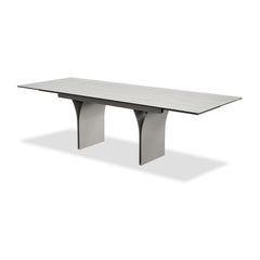 CAMBER Dining Table in Bianco Bocciardato Travertine Mobital