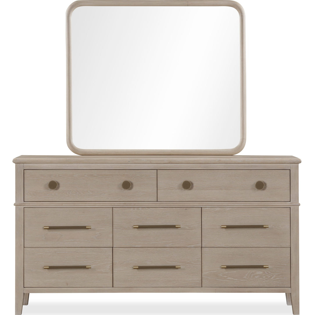 Camden Eight Drawer Dresser in Chai — on a white background with the matching mirror (sold separately)