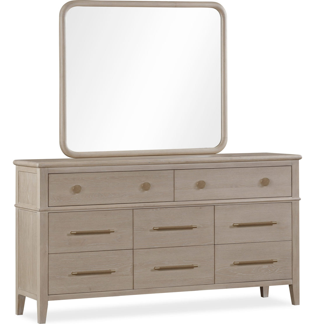Camden Eight Drawer Dresser in Chai — on a white background with the matching mirror (sold separately)