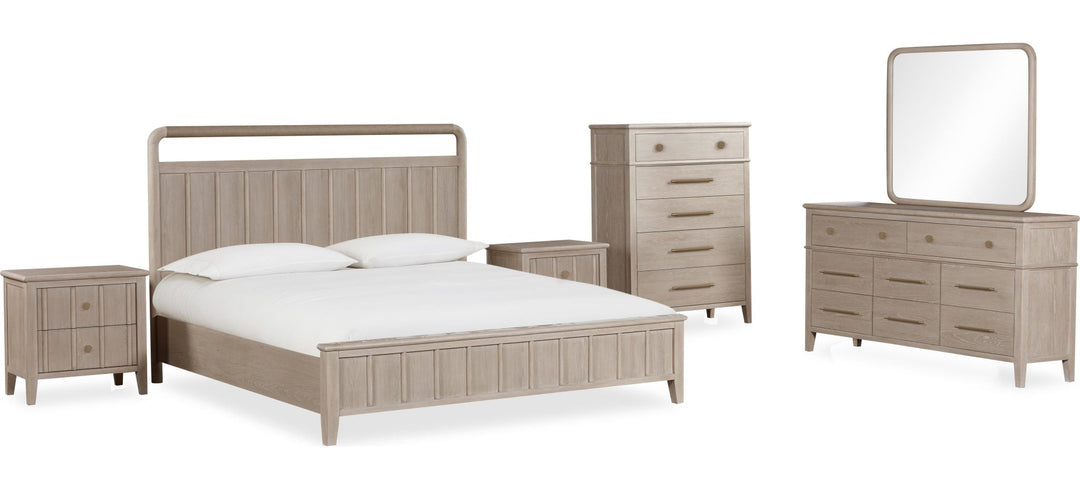 Camden Five Drawer Chest in Chai — shown with the matching bedroom group (sold separately)