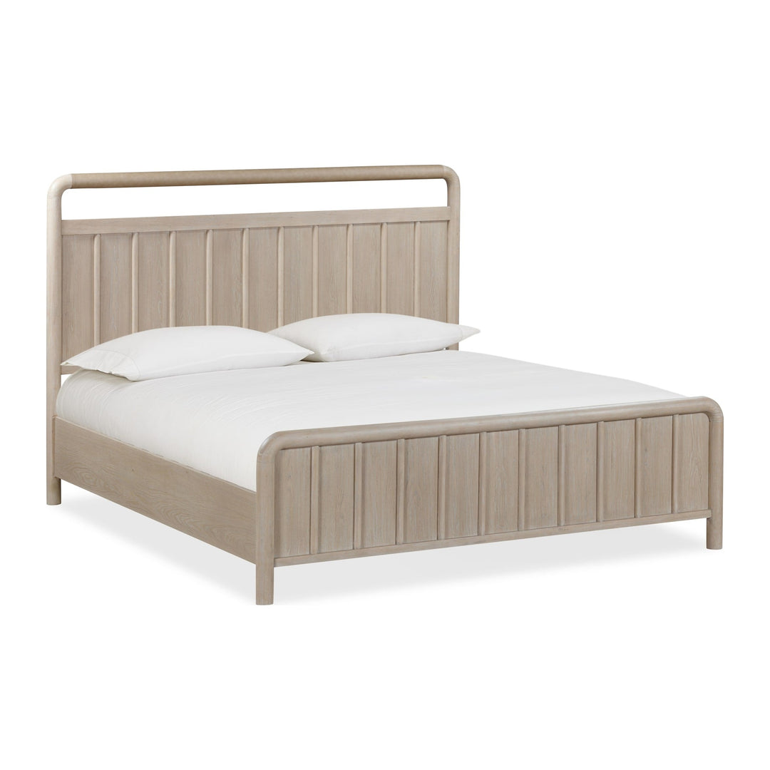 Camden Shiplap Platform Bed by Modus in Chai — white background, angled view