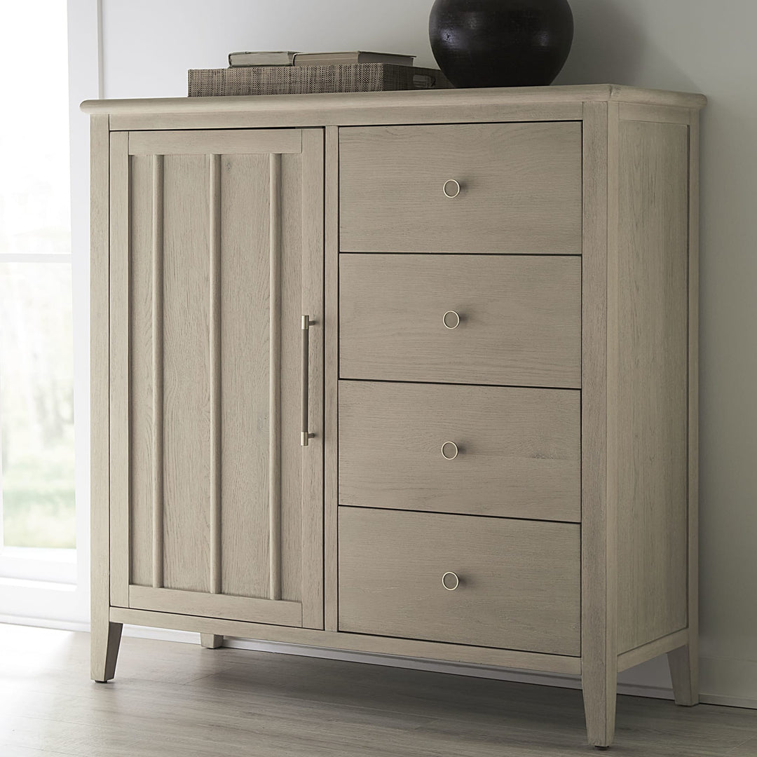 Camden Six Drawer One Door Chest in Chai — styled in a room