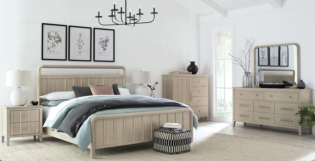 Camden Six Drawer One Door Chest in Chai — in a bedroom setting