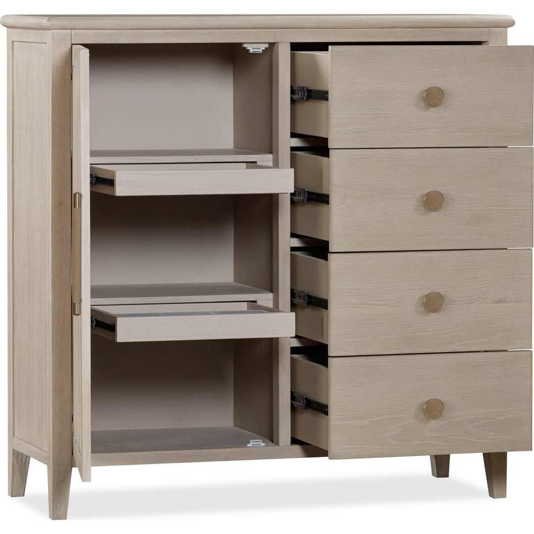 Camden Six Drawer One Door Chest in Chai — with drawers open