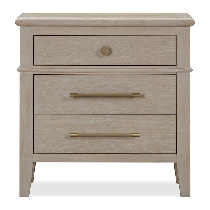 Camden Three Drawer Nightstand by Modus in Chai — on a white background