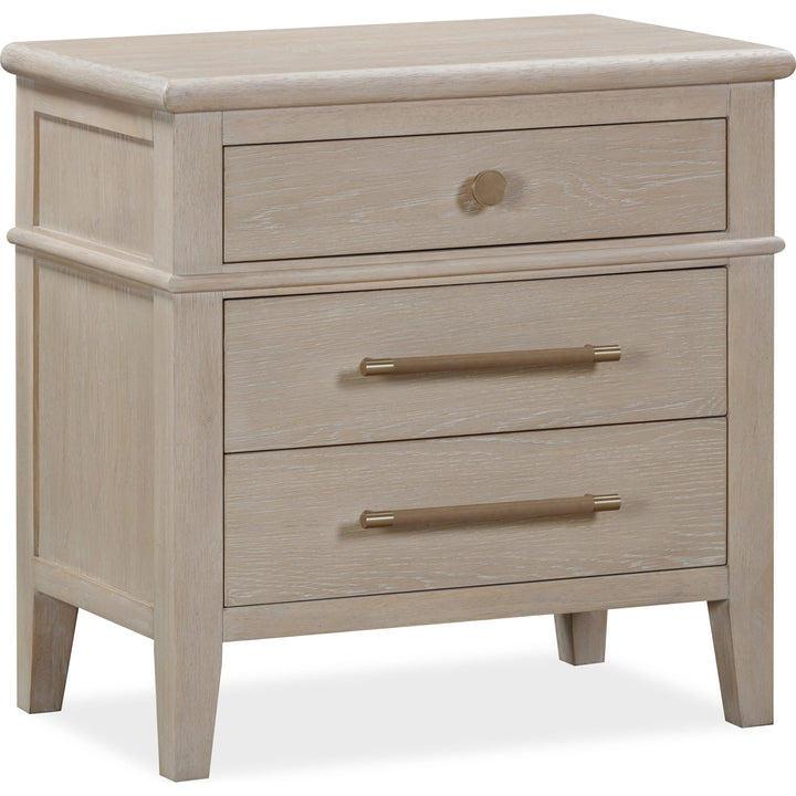 Camden Three Drawer Nightstand in Chai — on a white background