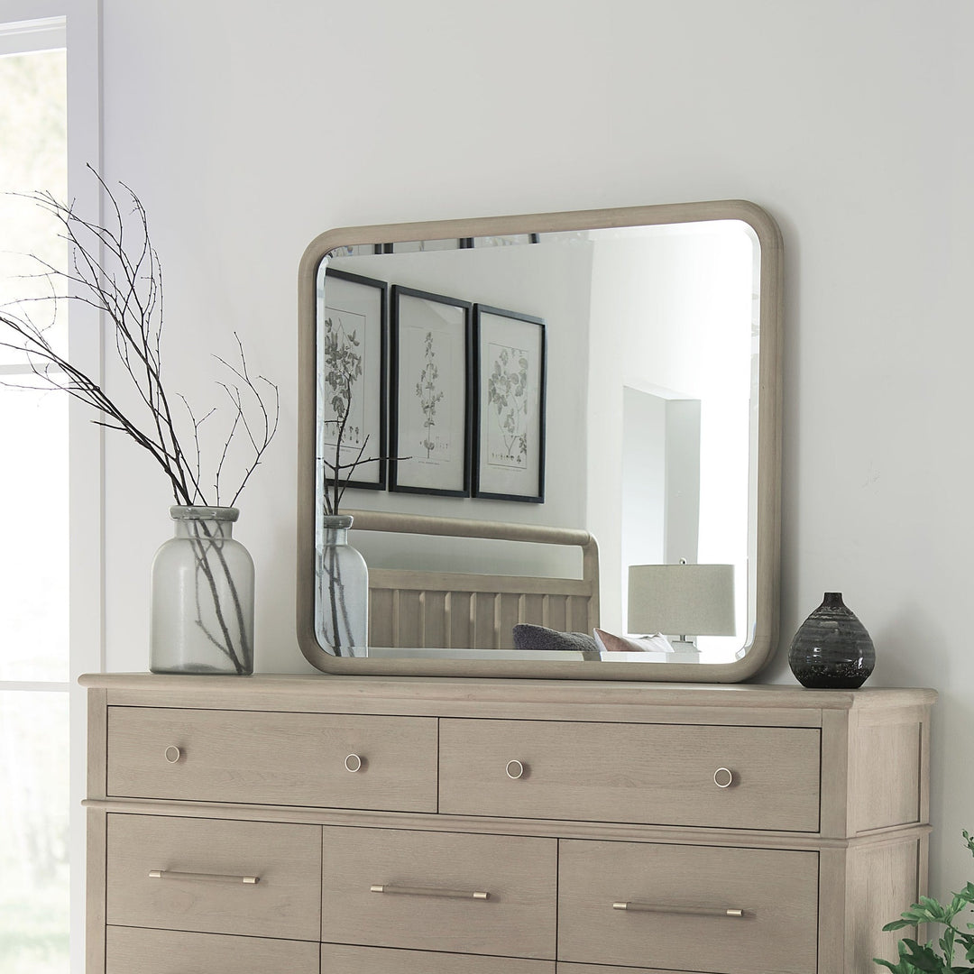 Camden Wall or Dresser Mirror in Chai — styled on the matching dresser (sold separately)