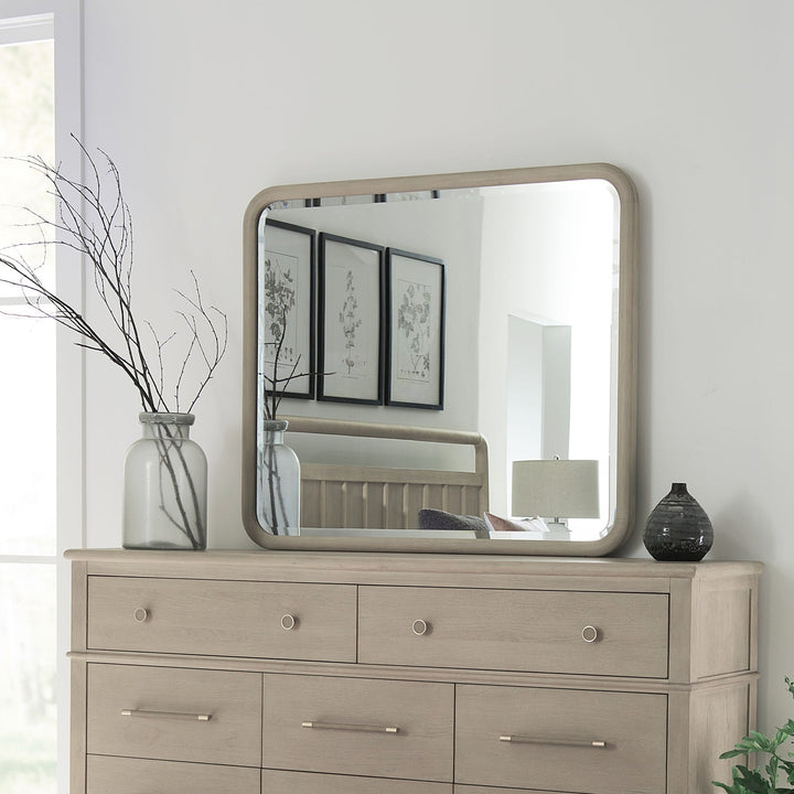 Camden Wall or Dresser Mirror in Chai — styled on the matching dresser (sold separately)