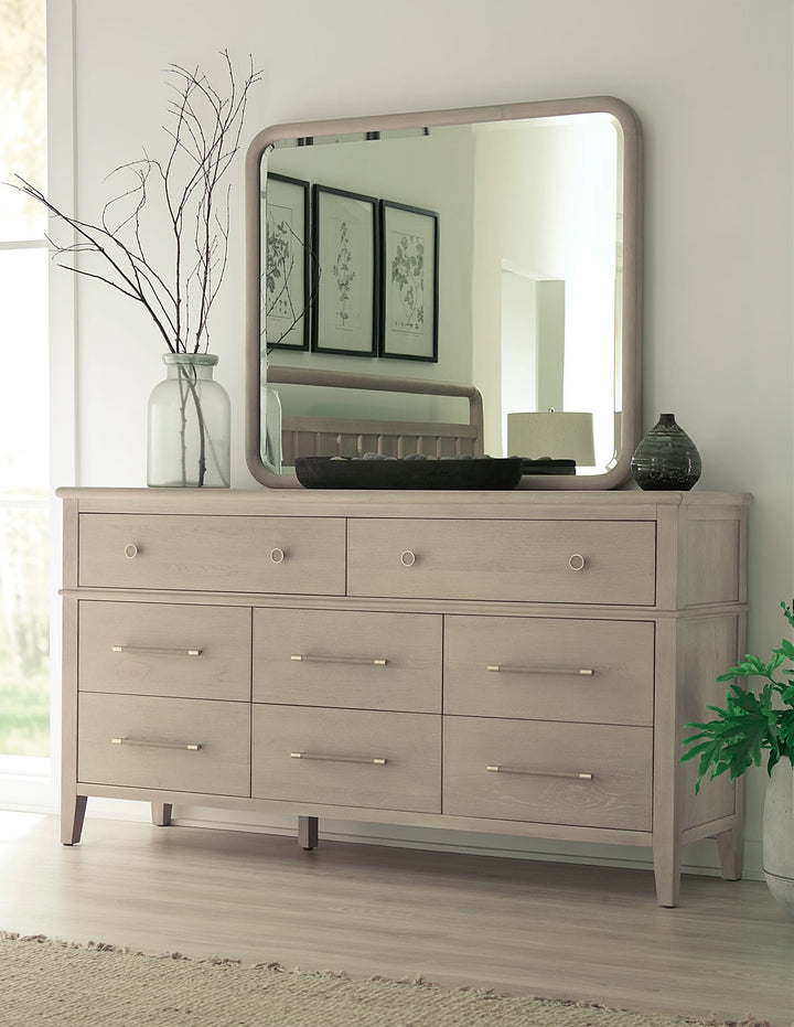 Camden Wall or Dresser Mirror in Chai — styled on the matching dresser (sold separately)