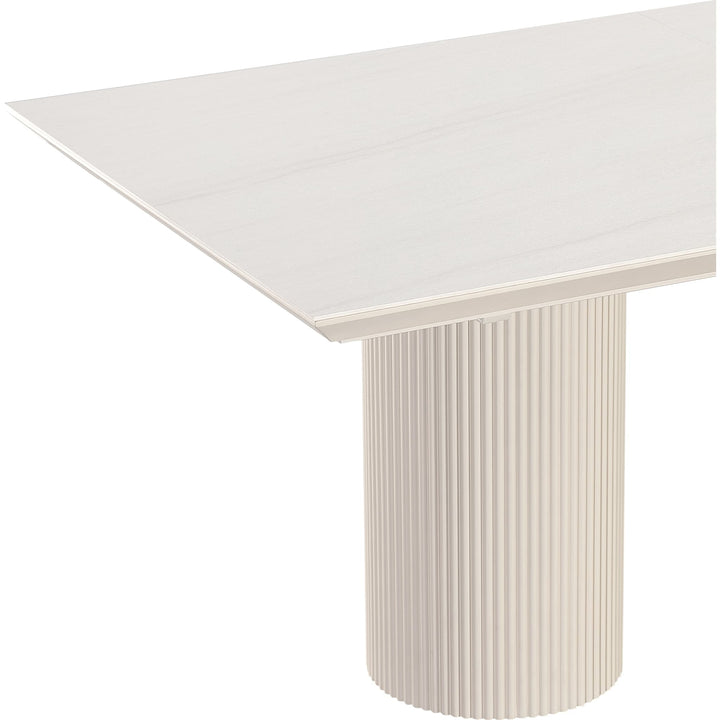 Cannon Stone Top Double Pedestal Extension Dining Table in Sintered Stone and Ivory — product view on a white background