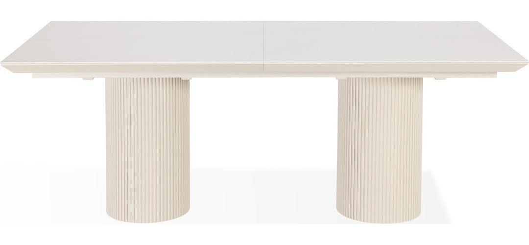 Cannon Stone Top Double Pedestal Extension Dining Table in Sintered Stone and Ivory — product view on a white background