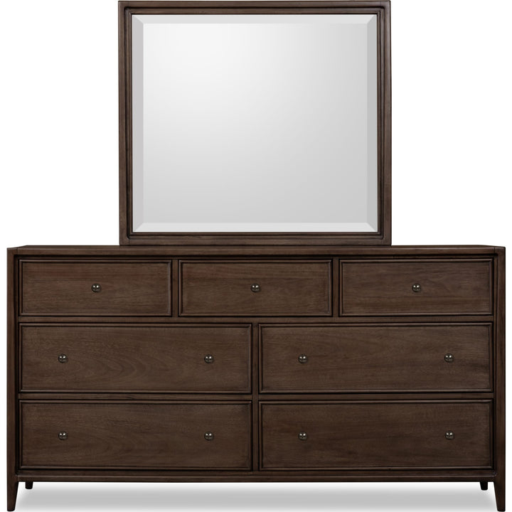 Carlisle Dresser Mirror in Pecan Pie — on a white background, mounted on the matching dresser (sold separately)