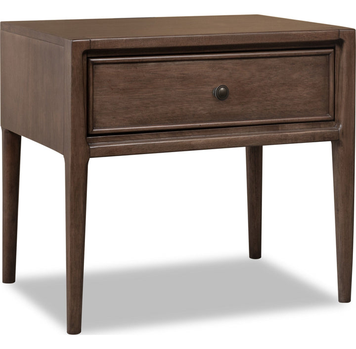 Carlisle One Drawer Nightstand with Cord Management in Pecan Pie — on a white background