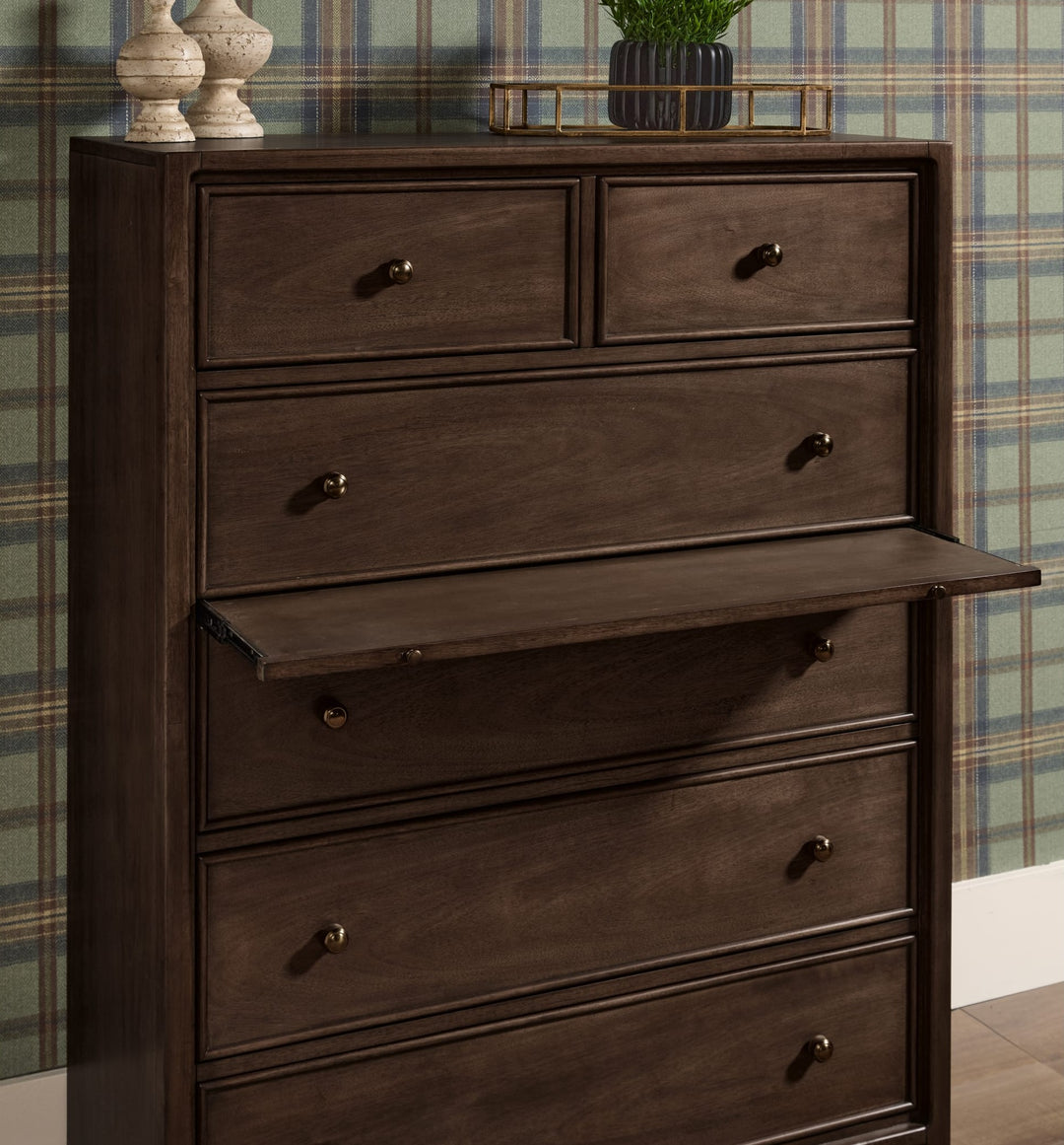 Carlisle Six Drawer Chest in Pecan Pie — styled in a room