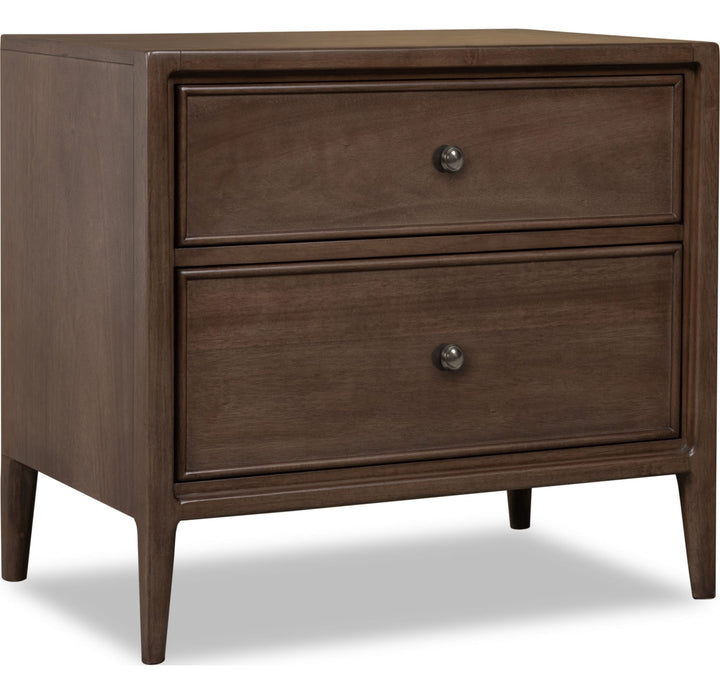 Carlisle Two Drawer Nightstand with Cord Management in Pecan Pie — on a white background
