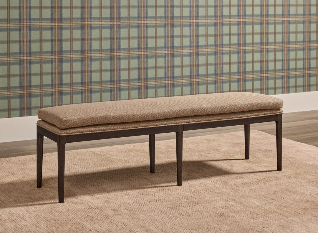 Carlisle Upholstered Bench in Pecan Pie — styled in a room