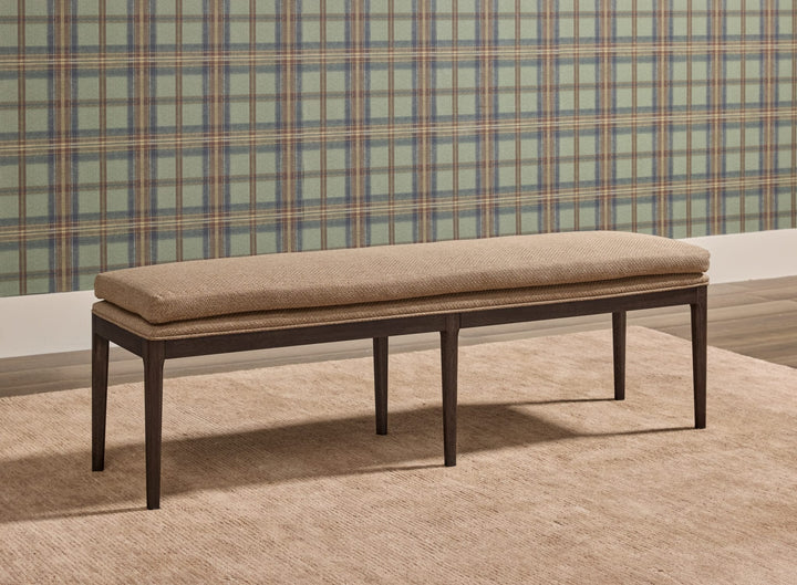 Carlisle Upholstered Bench in Pecan Pie — styled in a room