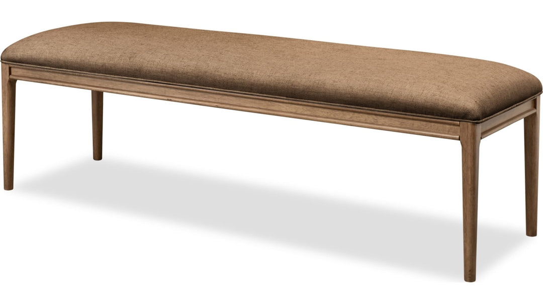 Carlisle Upholstered Dining Bench in Wheat Bread and Toffee Crunch — product view on a white background