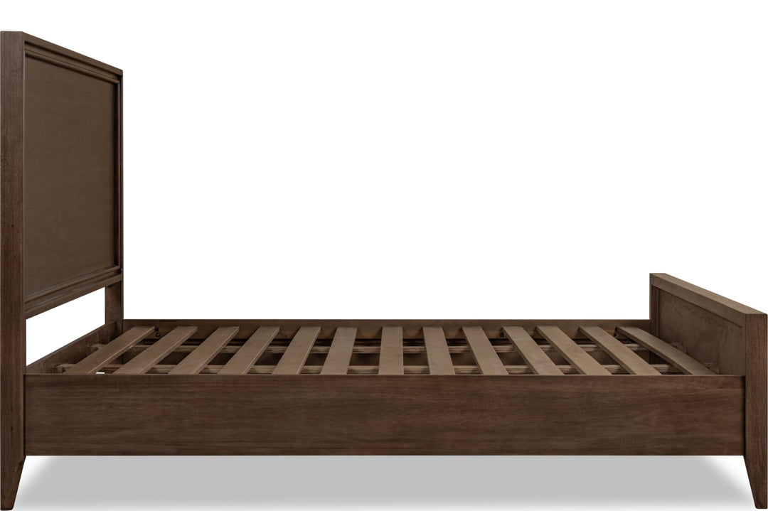 Carlisle Wood Panel Bed — without mattress, showing slat platform