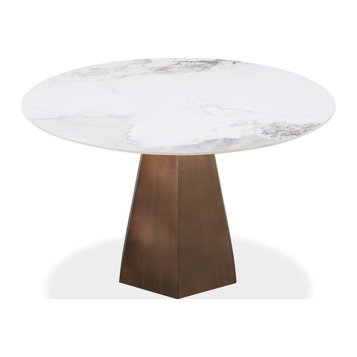 Carmel Stone Top Round Dining Table by Modus in Chanelle and Bronze — product view on a white background