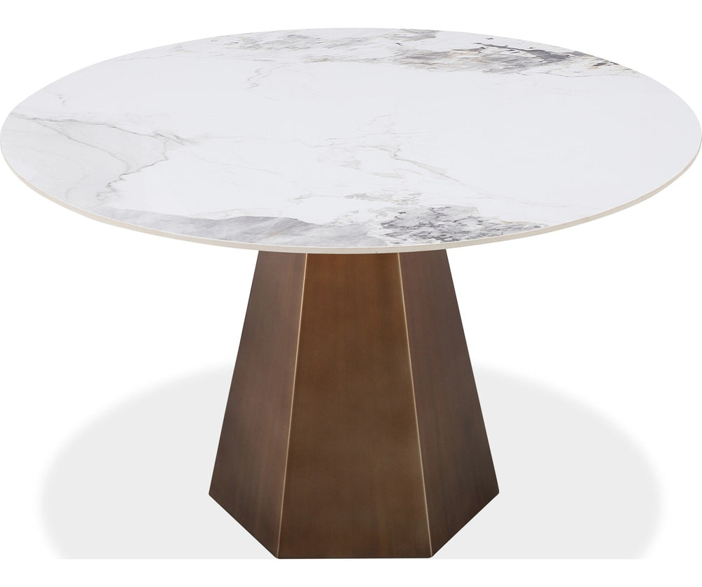 Carmel Stone Top Round Dining Table in Chanelle and Bronze — product view on a white background
