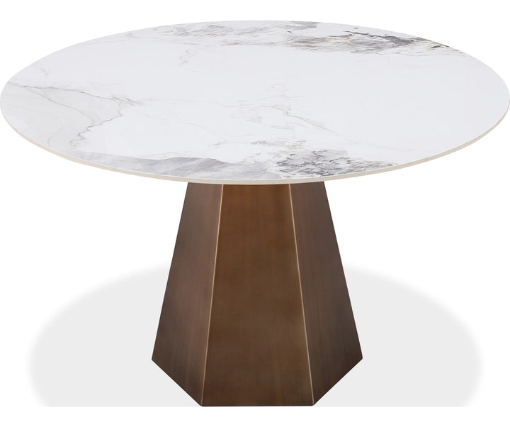 Carmel Stone Top Round Dining Table in Chanelle and Bronze — product view on a white background
