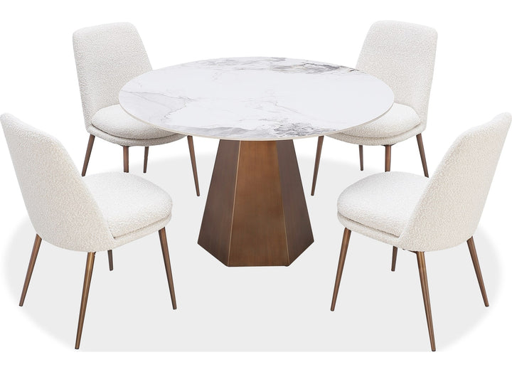 Carmel Stone Top Round Dining Table in Chanelle and Bronze — product view on a white background