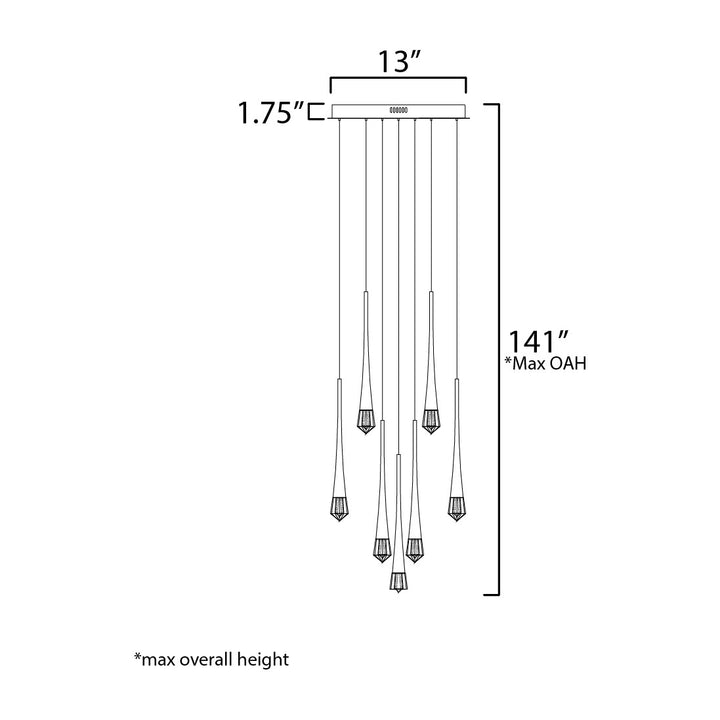 Pierce 9-Light LED Pendant by Studio M Lighting – line drawing