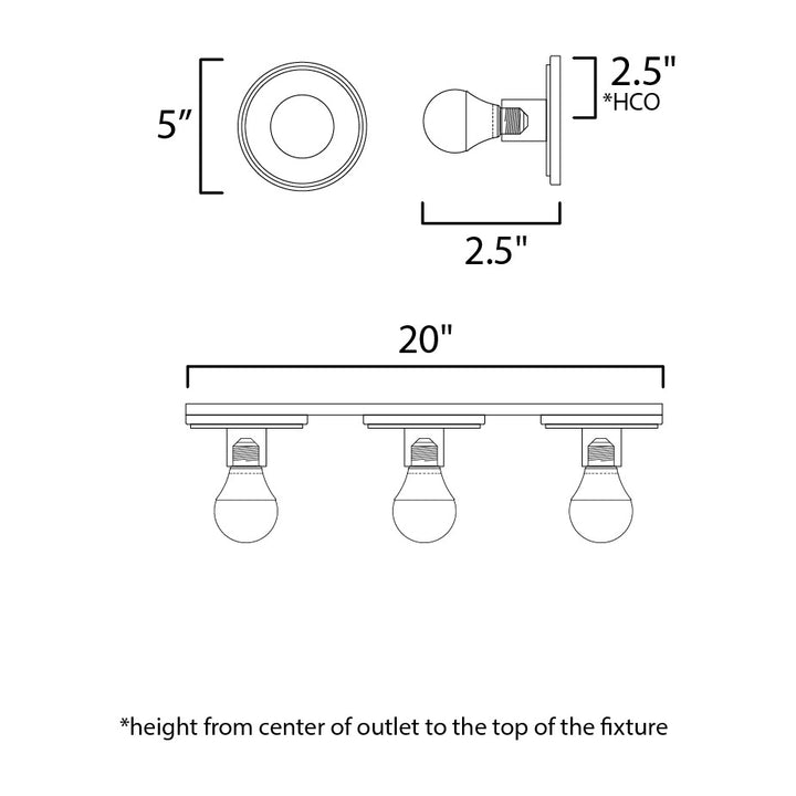 Hollywood 3-Light Sconce w/ LED Bulb by Studio M Lighting – line drawing