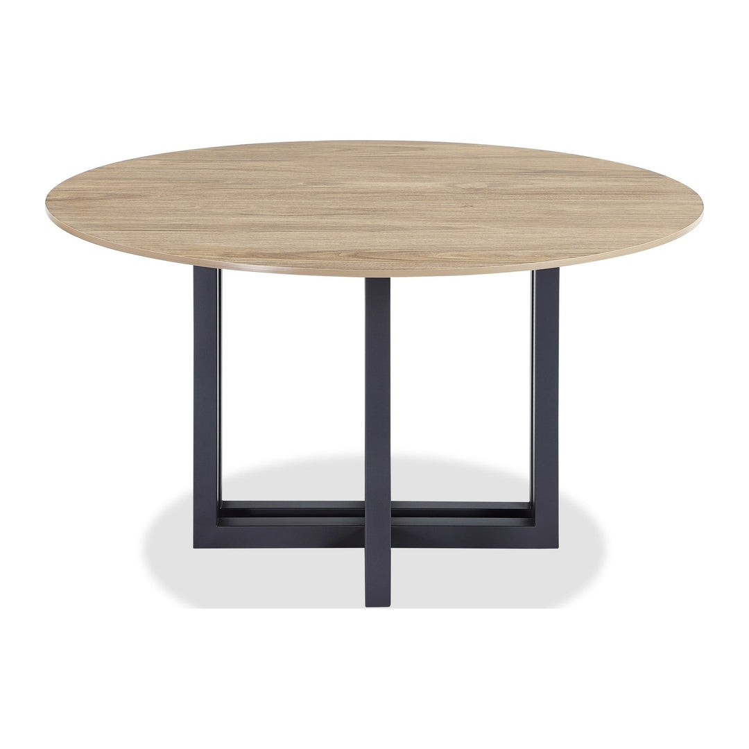 CEO Round Sintered Stone Dining Table by Modus in Gunmetal and Washed Oak — product view on a white background