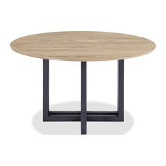 CEO Round Sintered Stone Dining Table by Modus in Gunmetal and Washed Oak — product view on a white background