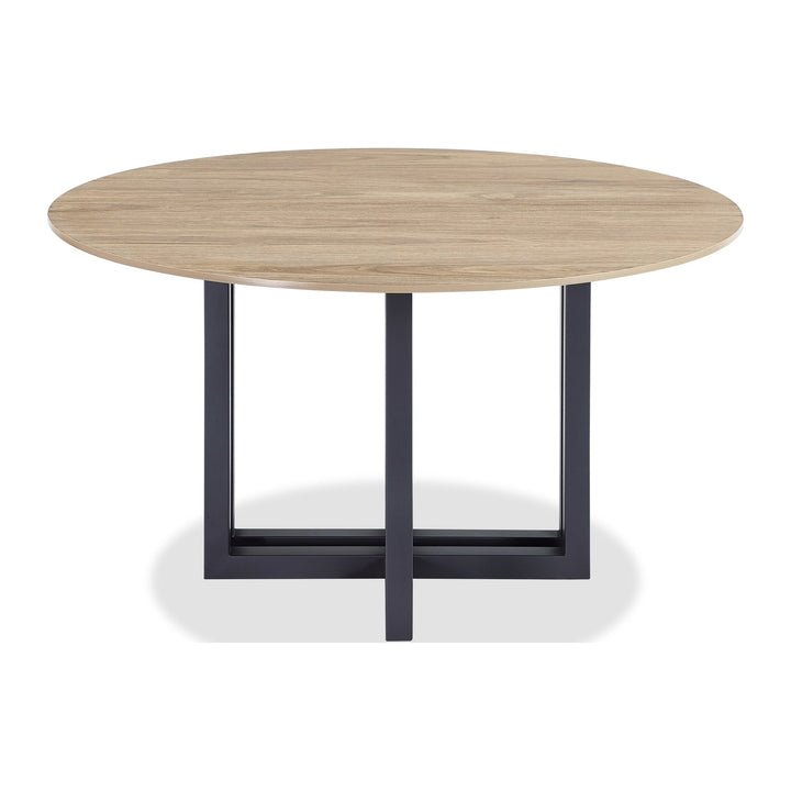 CEO Round Sintered Stone Dining Table by Modus in Gunmetal and Washed Oak — product view on a white background