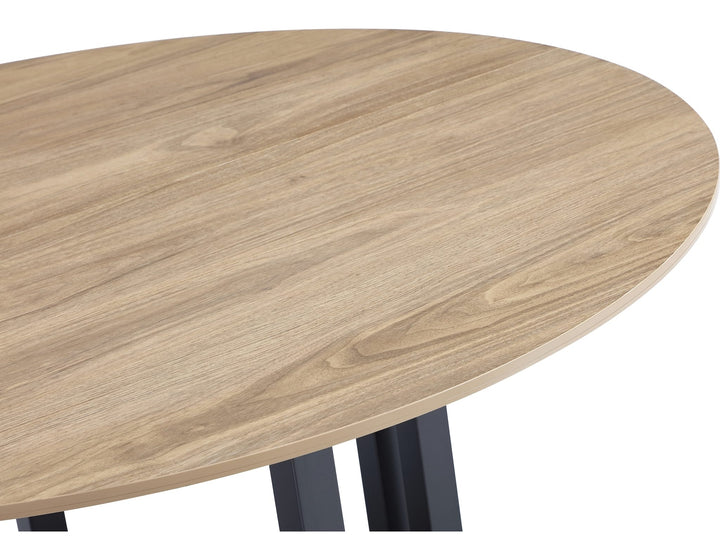 CEO Round Sintered Stone Dining Table in Gunmetal and Washed Oak — product view on a white background