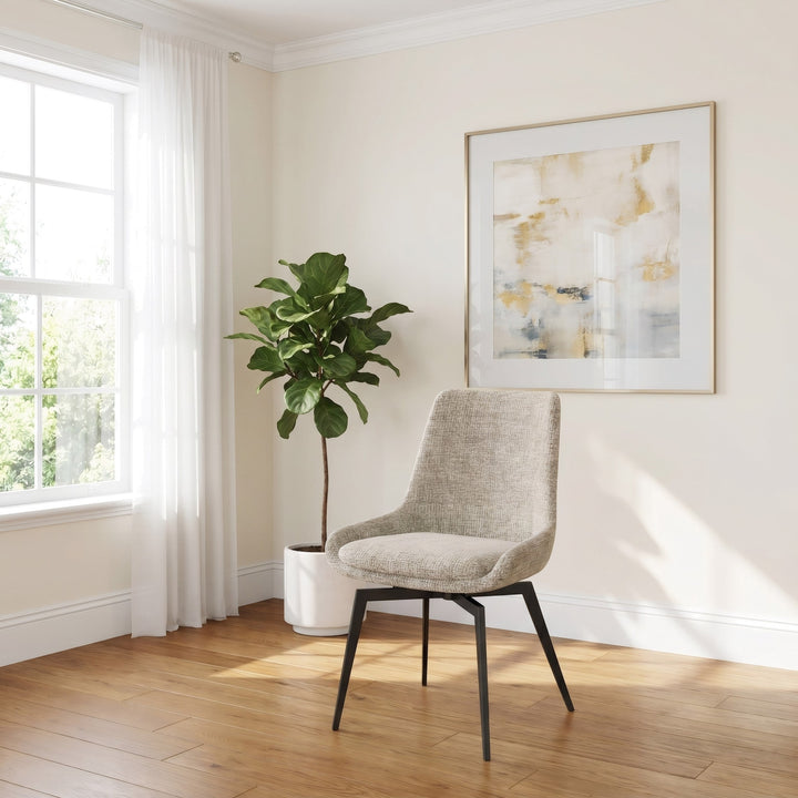 CEO Swivel Upholstered Dining Chair in Beige — lifestyle photo