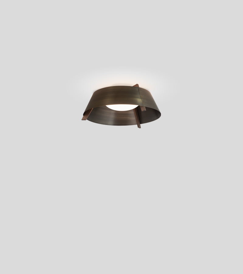 Cerno Casia LED Flush Mount in Distressed Brass and Walnut