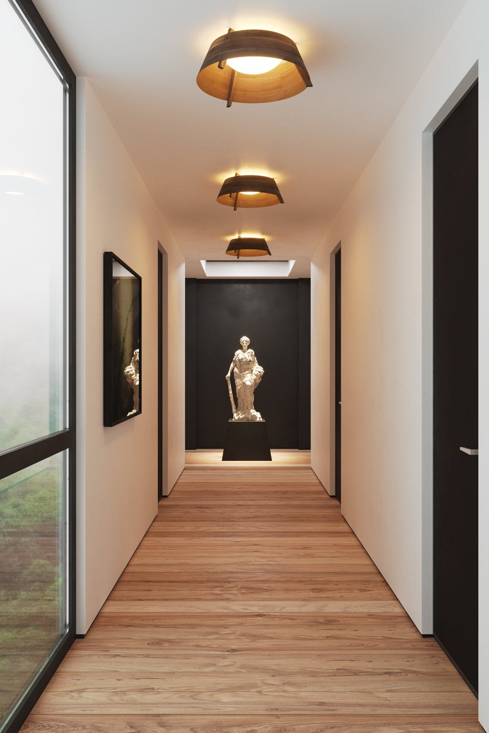 Cerno Casia LED Flush Mounts in a modern hallway