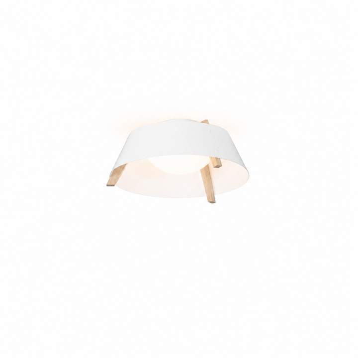 Cerno Casia LED Flush Mount in Gloss White and Whitewashed Oak on white