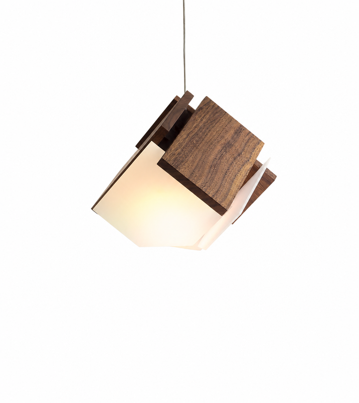 Cerno Mica S pendant in Walnut on a white background